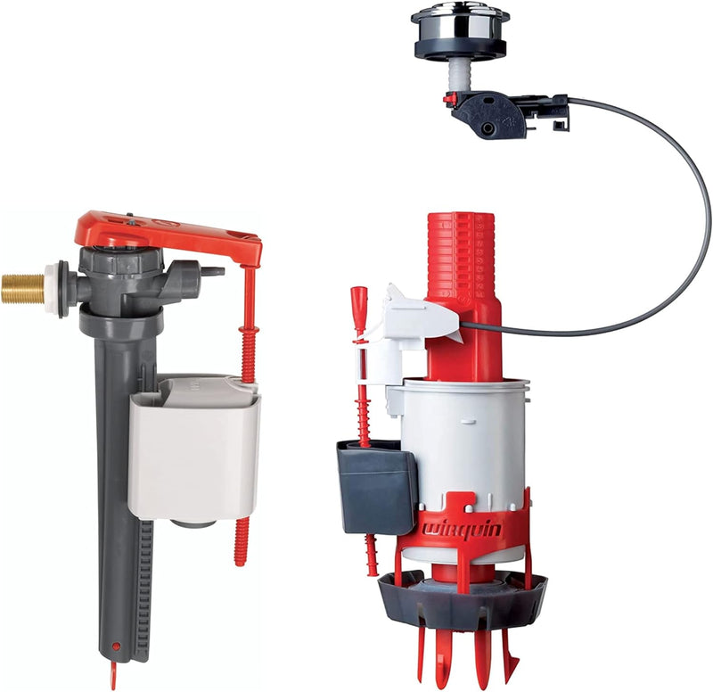 Wirquin 10724144 Easy Doppelspülmechanismus und Jollyfill seitlicher Schwimmerventil, grau und rot