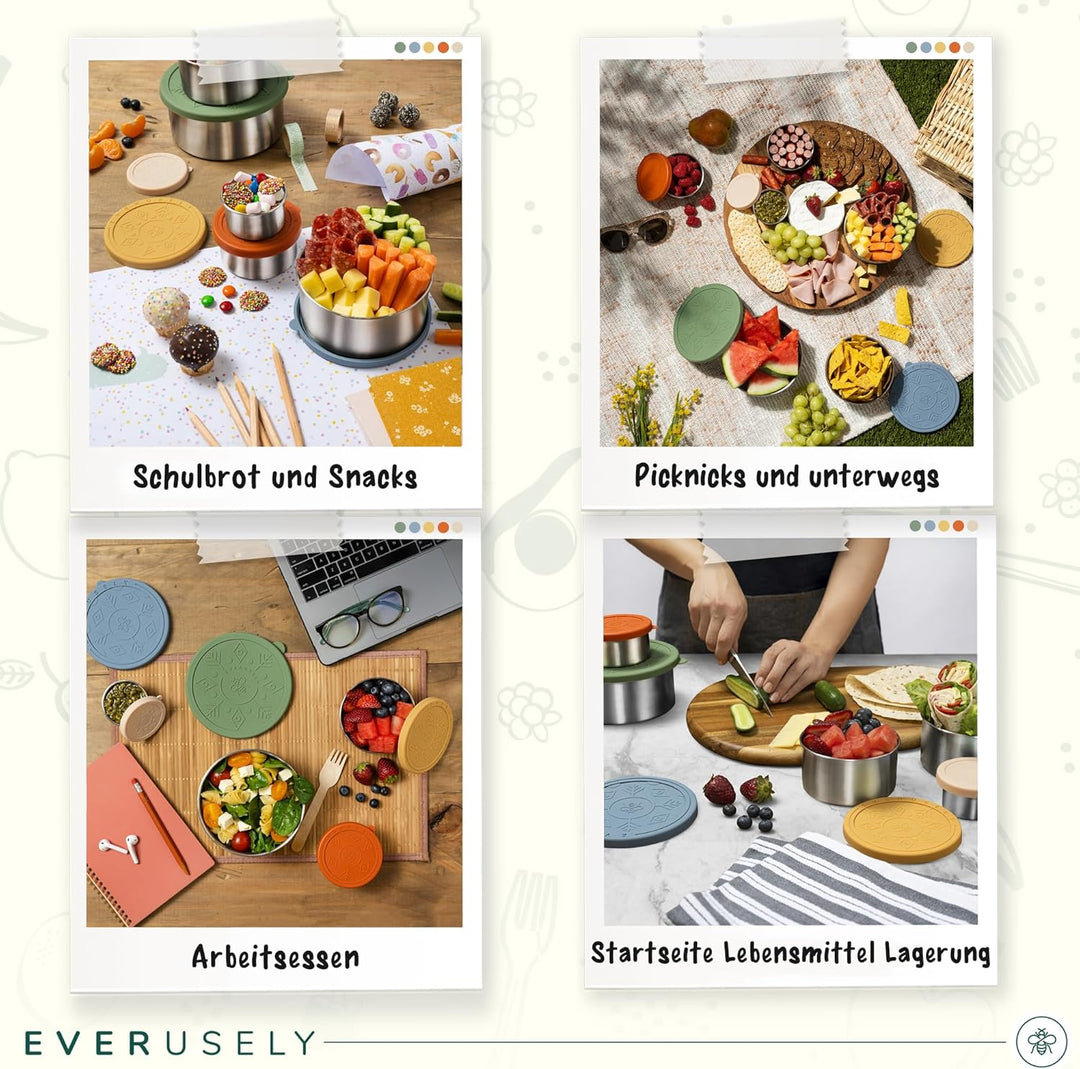 Everusely – Brotdose aus rostfreiem Stahl, auslaufsicher, mit Deckel – 5er-Set, Muted Collection – L