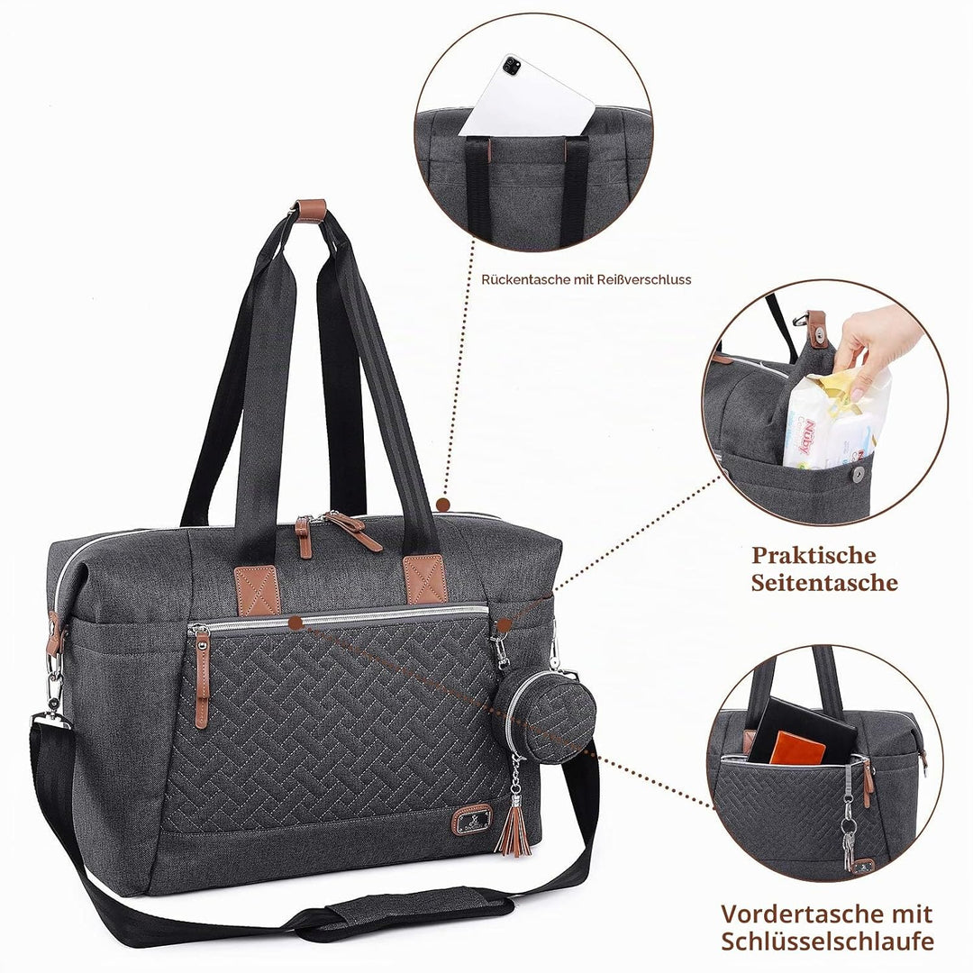 Dikaslon Wickeltasche mit Schnullertasche und Wickelunterlage, Grosse Reisewindeltasche für Mama und