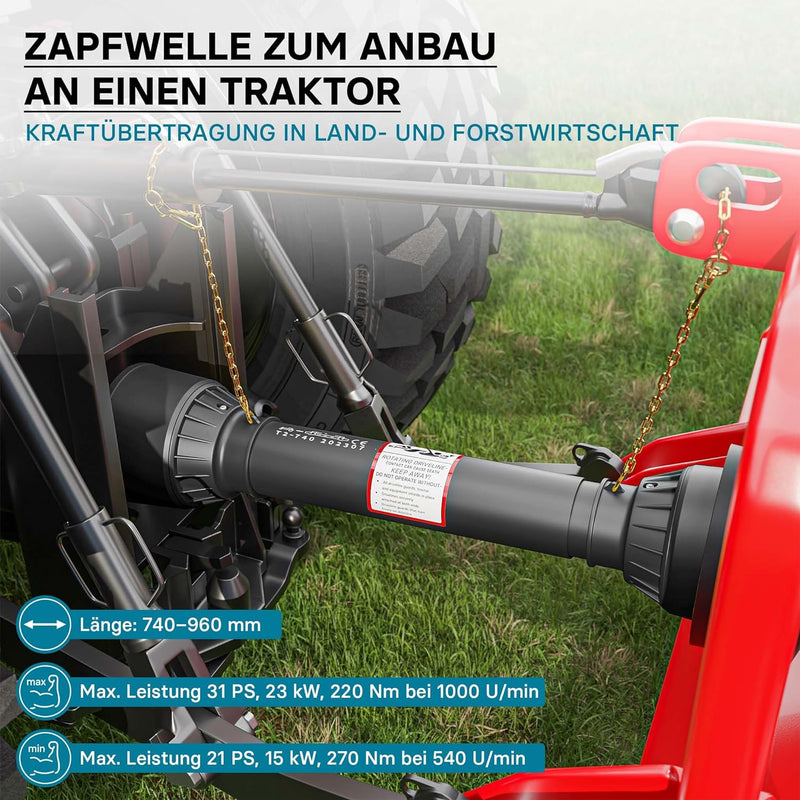 Wiltec Zapfwelle T2 Gelenkwelle 740-960mm 270Nm 540U/min, PTO-Shaft, 23kW (31PS), 2X 1 3/8" 6 Zähne