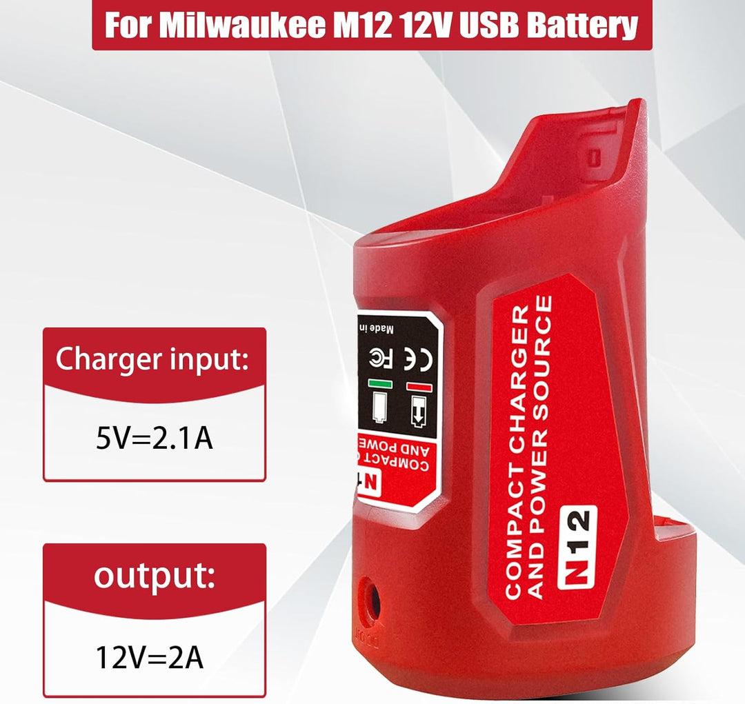 Upgrade für M12 USB Power Source Ladegerät Adapter, für Milwaukee 12V Akku, Typ-C Eingang, USB Ausga