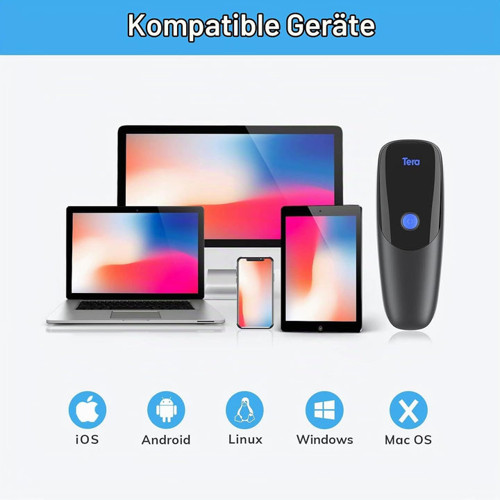 Tera Pro Series 2D QR 3-in-1 Portable Mini Barcode Scanner Bluetooth &amp; USB Cable &amp; 2.4G Wireless wit