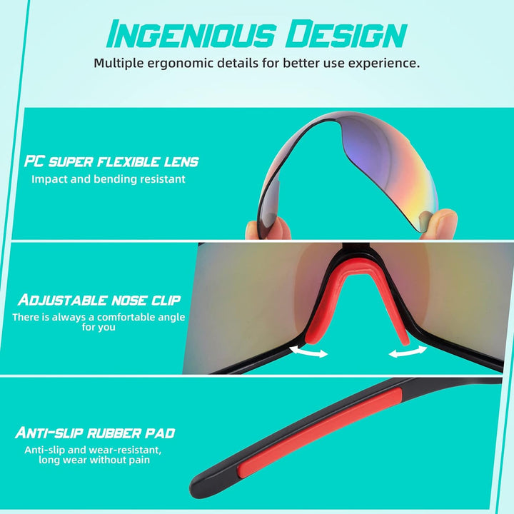 SAWUTPV Fahrradbrille Winddicht Herren Damen TR90 Rahmen Polarisiert Radfahren Ganzer Rahmen MTB Spo