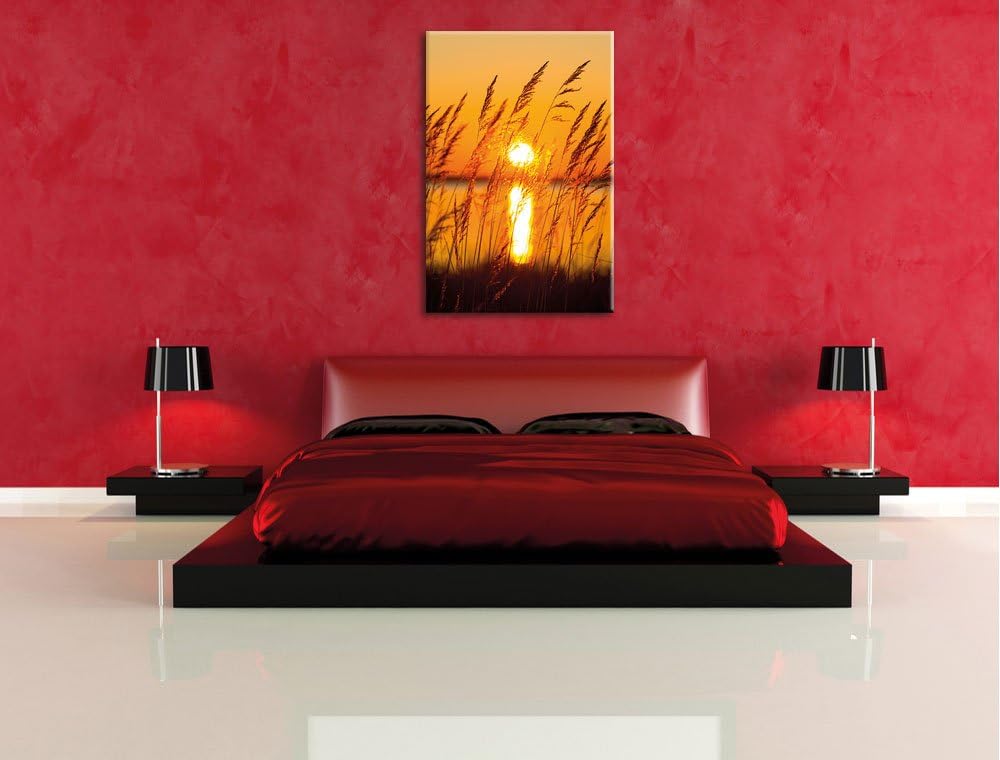Sonne zwischen Gräsern, Format: 100x70 auf Leinwand, XXL riesige Bilder fertig gerahmt mit Keilrahme