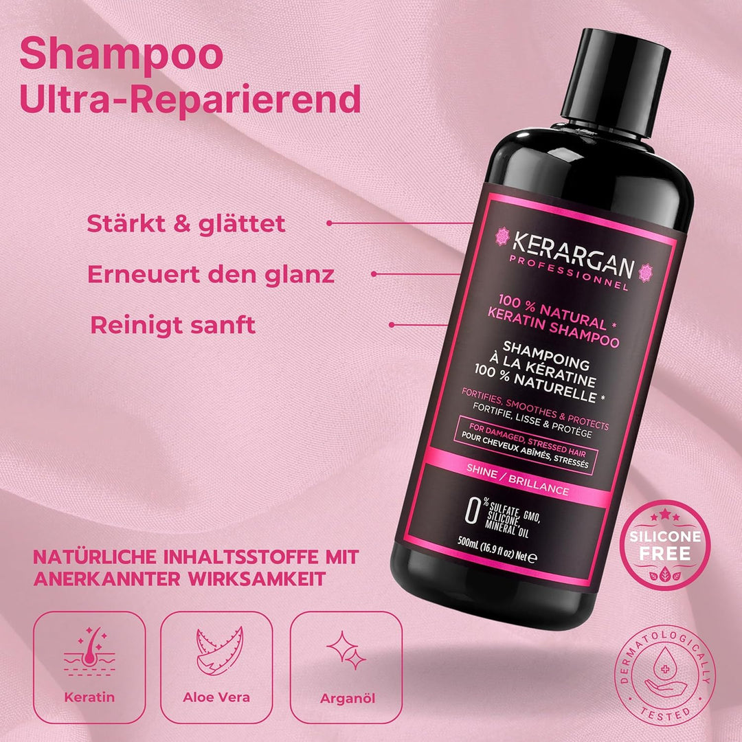 Kerargan - Duo Ultra Reparatur Shampoo & Maske mit Keratin für strapazierte und gestresste Haare - N