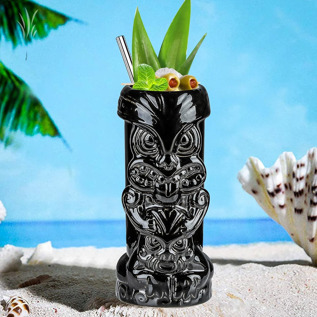 SuproBarware Tiki-Gläser für Cocktails, Tiki-Becher, 4er-Set, tropische Keramikbecher, hawaiianische