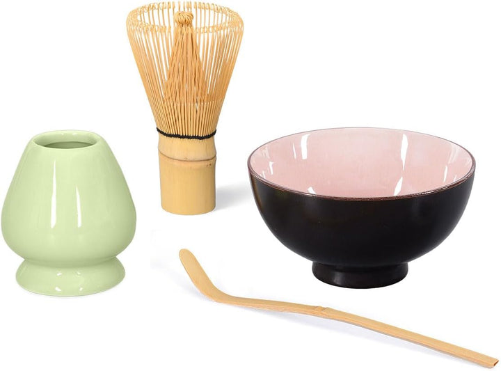 Matcha-Set 5-teilig, rosa, bestehend aus 2 Matcha-Schalen, Matcha-löffel, Matcha-Besen (Bambus) und