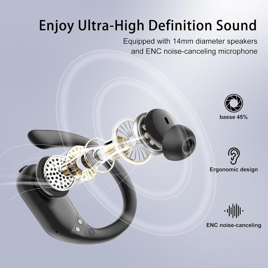Bluetooth Kopfhörer Sport, 5.4 Stereo In Ear Kopfhörer Bluetooth mit 60h Spielzeit, IPX7 Wasserdicht