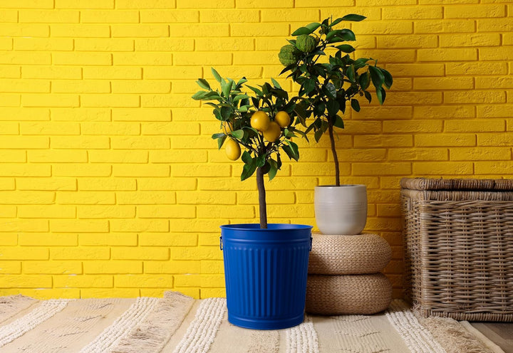 Jinfa Retrodesign Mülleimer mit Deckel | Blau | Ø 36 cm, Höhe 36,5 cm, 35 Liter 1 Stück - 35 Liter -