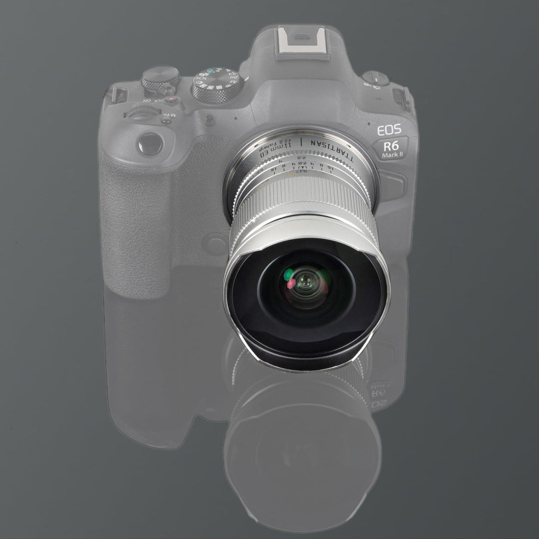 TTArtisan 11mm F2.8 Kameralinse, Fisheye, kompatibel mit EOS RF Mount Kameras wie R RP R5 R6 Silber