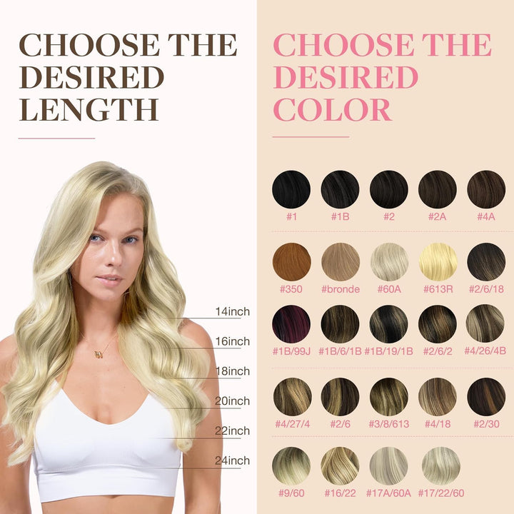 GOO GOO Tape in Extensions Echthaar, 20pcs 50g 50cm Aschblond bis Goldblond und Platinblond, Tape Ex