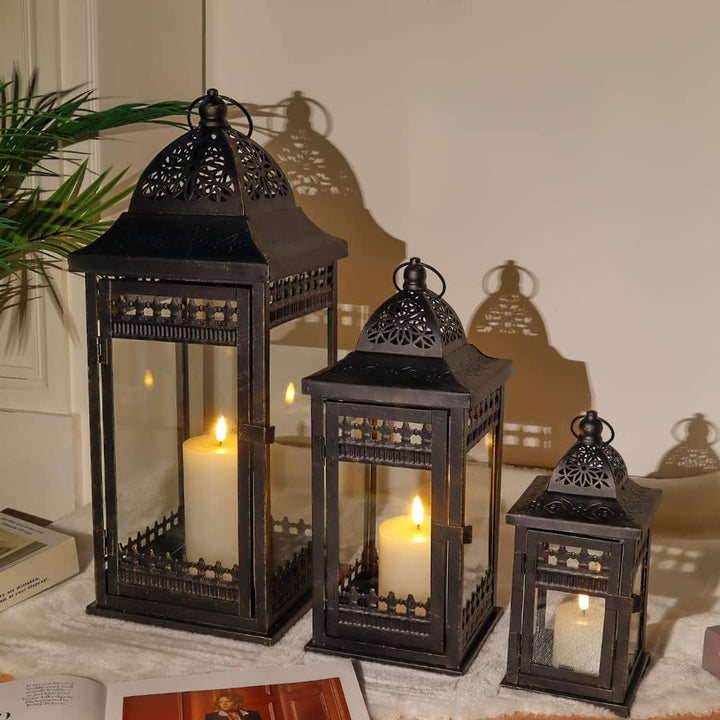 JHY DESIGN 3er-Set Kerzen Laternen 51&37&24cm Hohe Hängen Metall Dekorative Kerzenhalter Glas Garten