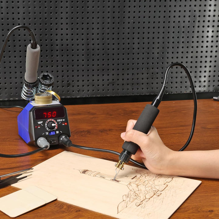 WEP 939D-VI Doppel-Stift-Holzbrenner set 250–750℃ mit A/B-Umschalter, 2 abnehmbaren Brandmalkolben,