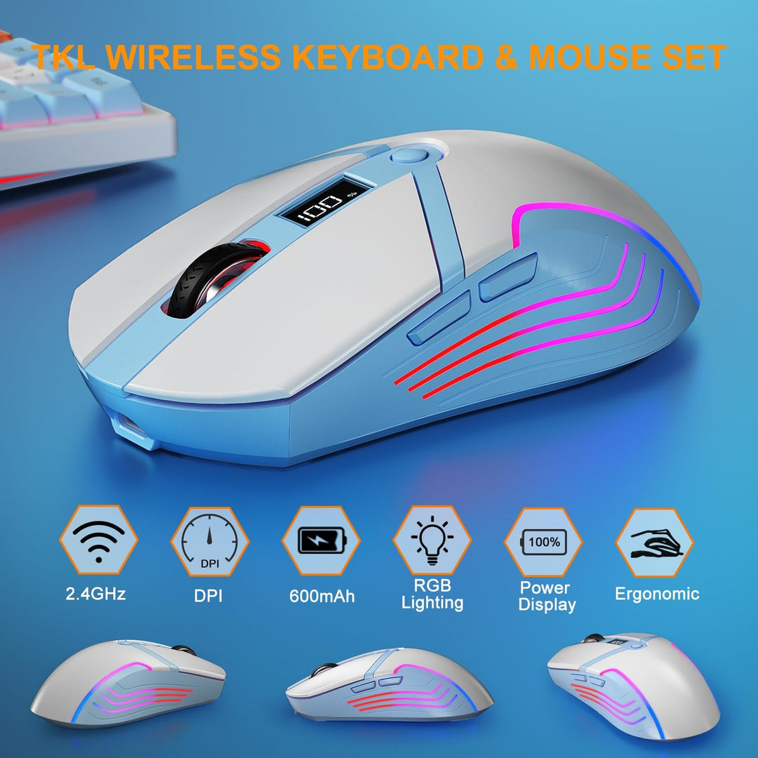 75% Tastatur und Maus Set Kabelloses, QWERTZ DE Layout Kompakte Gaming Tastatur mit Lautstärkeregler