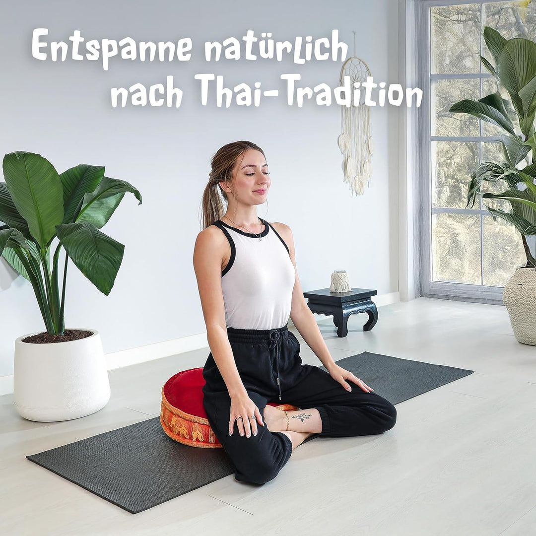 livasia Meditationskissen mit Thaiseide - Ø 45x15cm - Yogakissen mit Kapok, Pouf, Bodenkissen für Yo