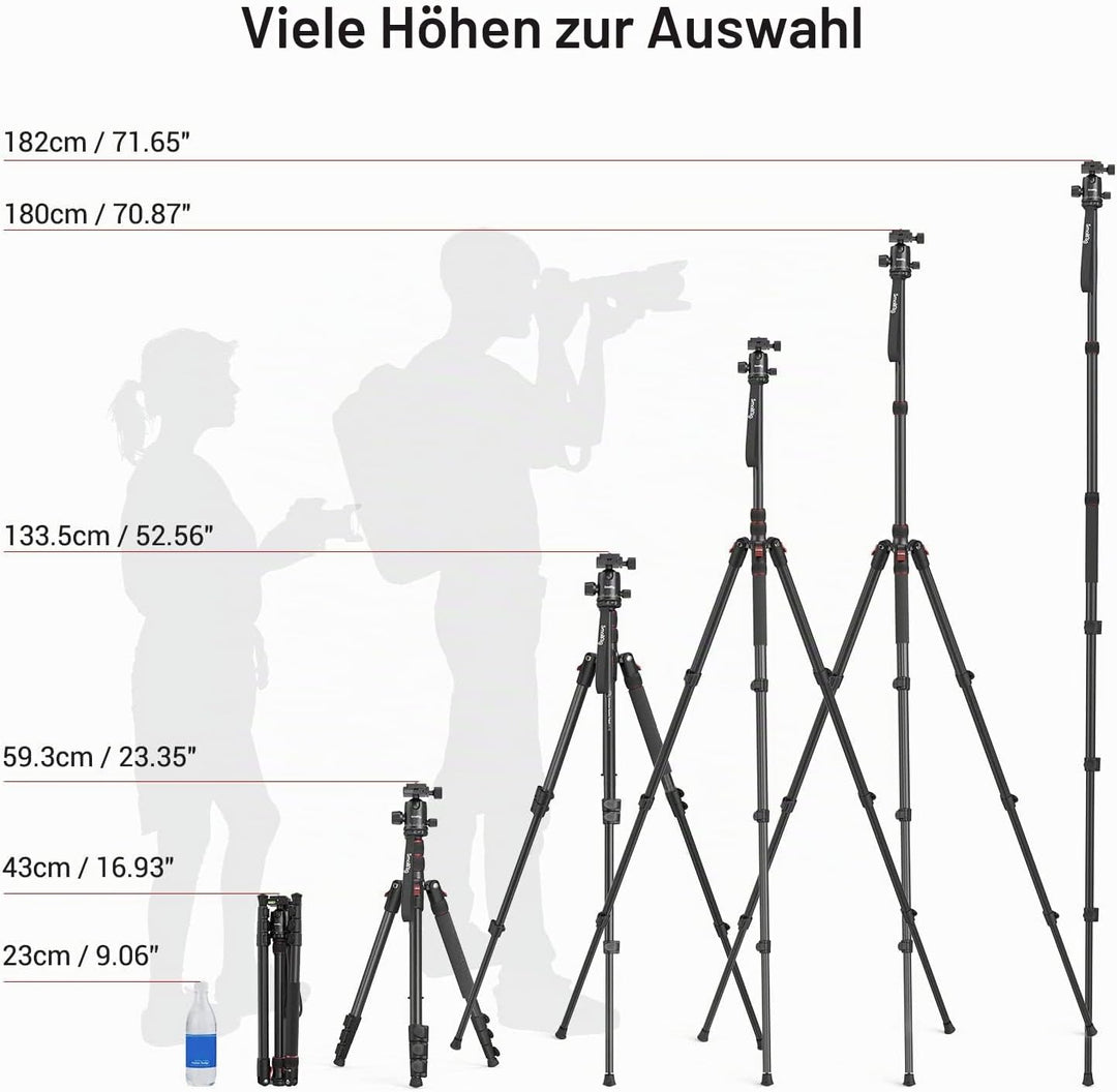 SMALLRIG 71" Kamera-Stativ, faltbares Aluminium-Stativ Einbeinstativ, 360°Kugelkopf abnehmbar und Sc