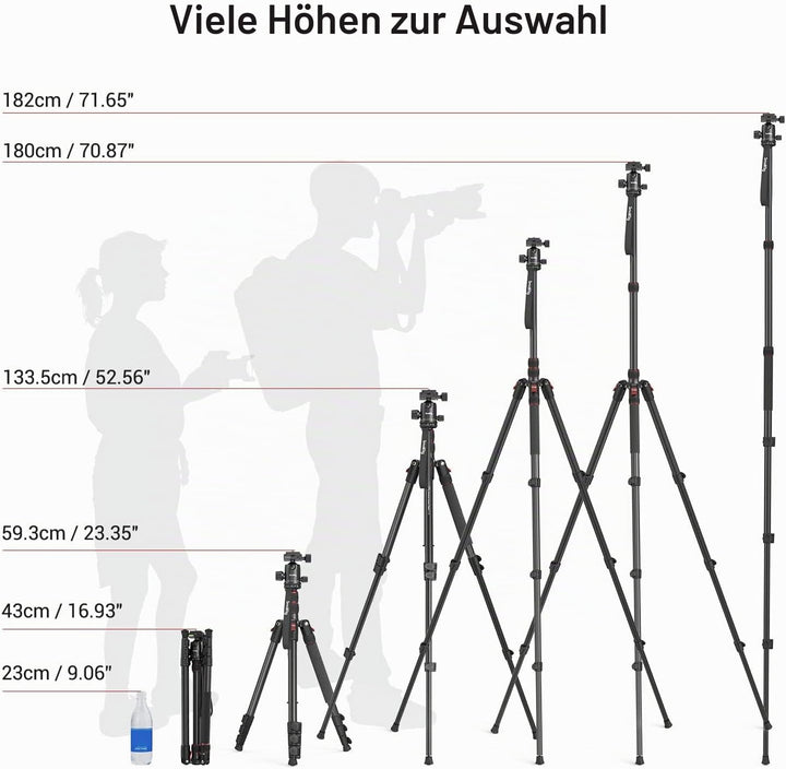SMALLRIG 71" Kamera-Stativ, faltbares Aluminium-Stativ Einbeinstativ, 360°Kugelkopf abnehmbar und Sc