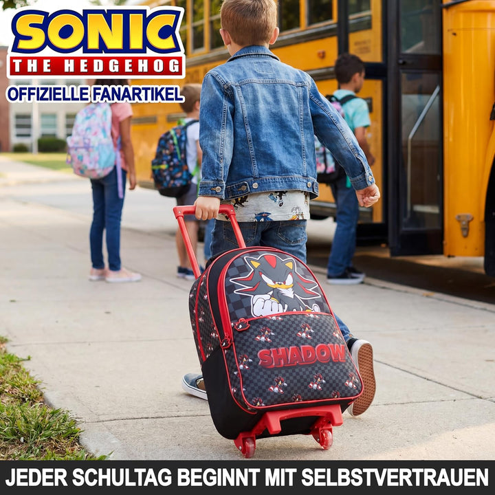 Get Trend Sonic The Hedgehog Rucksack Kinder, 25L Rollrucksack mit Rollen | 2-in-1 Kinderkoffer Jung