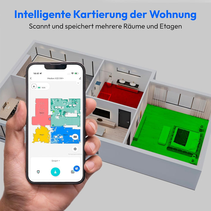 MEDION Saugroboter mit Absaugstation und Wischfunktion X22 SW+ (Lasernavigation, Starke 5000Pa Saugk