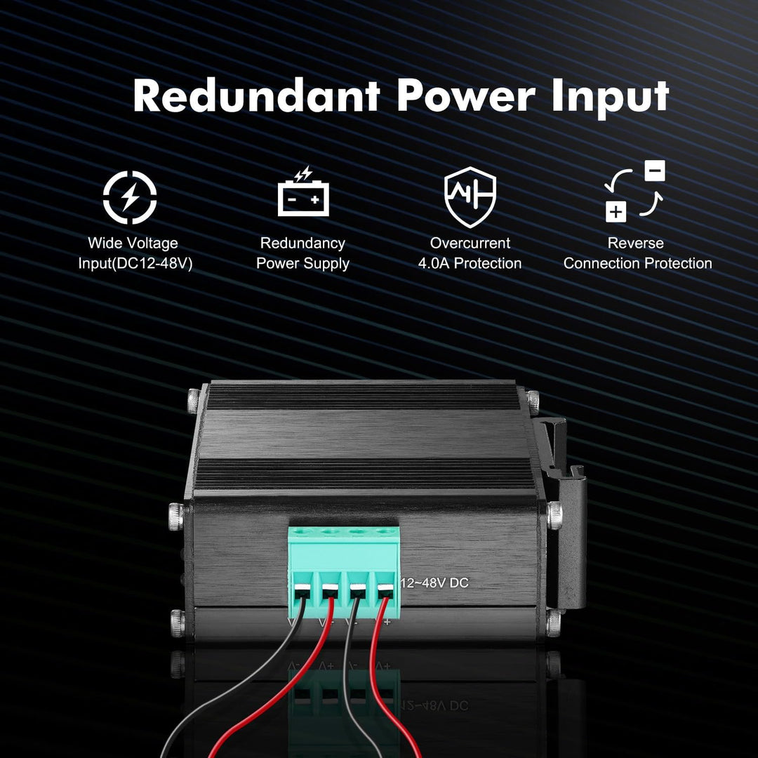 MokerLink 5 Port Gigabit Industrial Solar Battery UPS PoE Switch, Eingang DC9V-54V to Ausgang DC48V,
