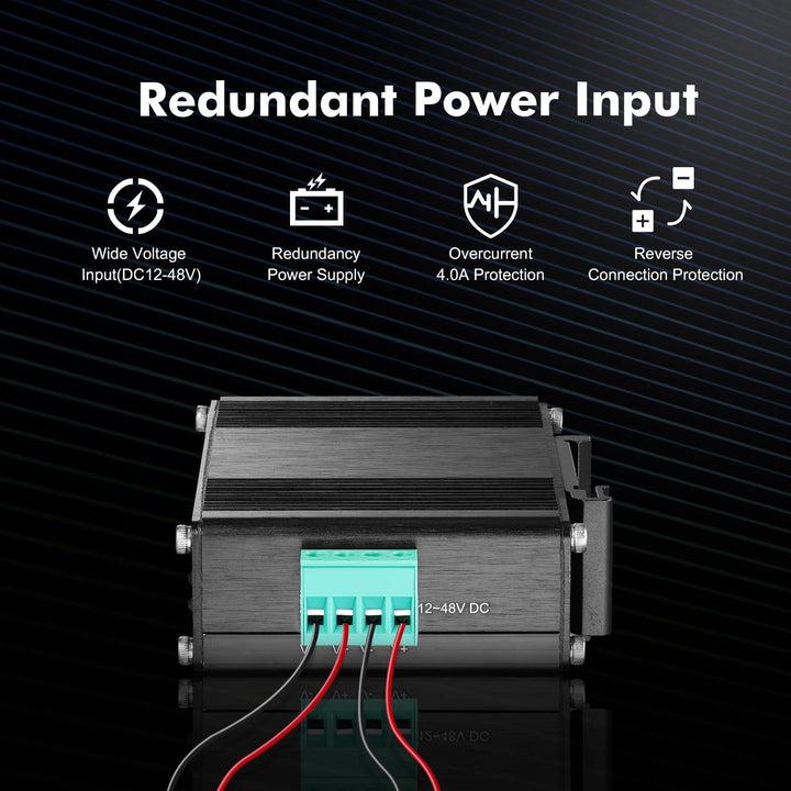 MokerLink 5 Port Gigabit Industrial Solar Battery UPS PoE Switch, Eingang DC9V-54V to Ausgang DC48V,