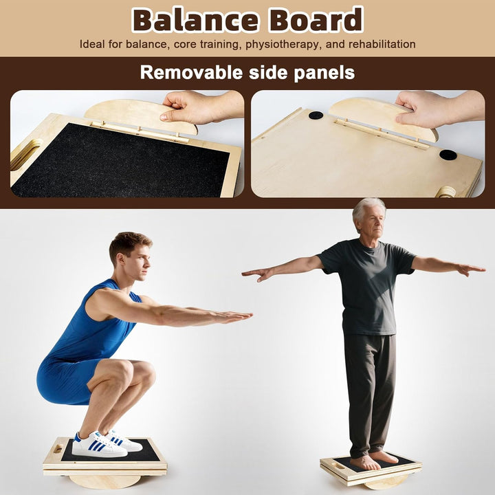 2-in-1 Schrägbrett aus Holz und Balance Board, Verstellbares Wadendehner Slant Board, Rutschfestes B