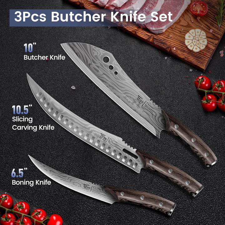 Fleischermesser Set, 3-teilig, Küchenmesser zum Schneiden von Fleisch, Hackmesser, Ausbeinmesser & Z