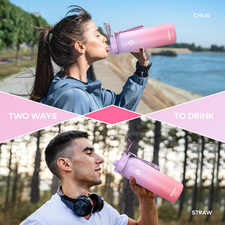 WEMEET 700ml Trinkflasche Edelstahl mit Abnehmbarem Strohhalm, 18/10 Edelstahl Doppelwandige Vakuum