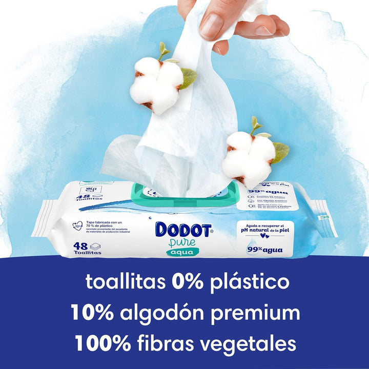 Dodot Pure Aqua Feuchttücher für Babys, 864 Tücher (18 Packungen mit 48 Stück) helfen den natürliche