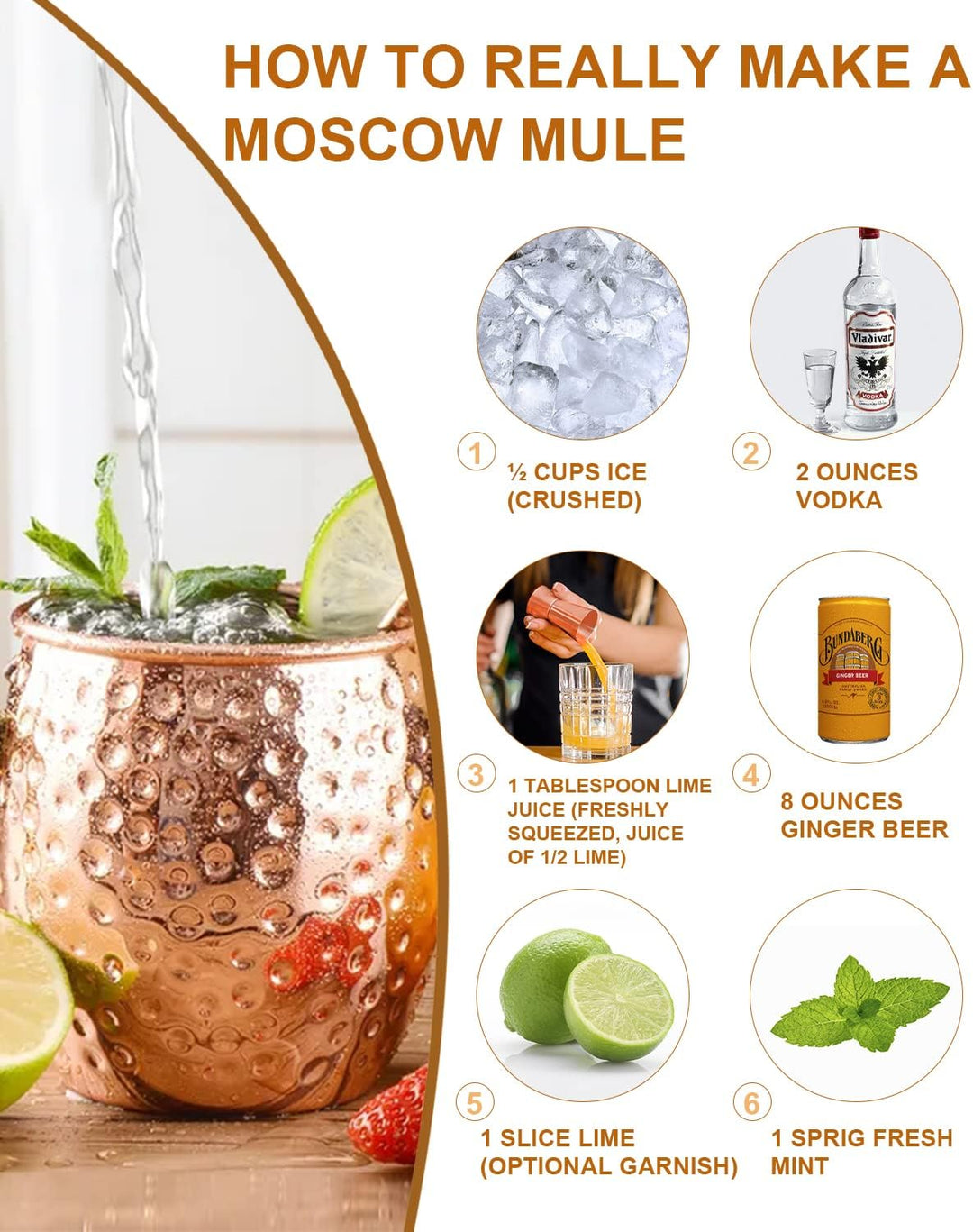 LIVEHITOP 4 Stück Moscow Mule Kupfer Becher Set, 19.5 Oz Handgemacht Cocktail Tasse for Kaltes Geträ
