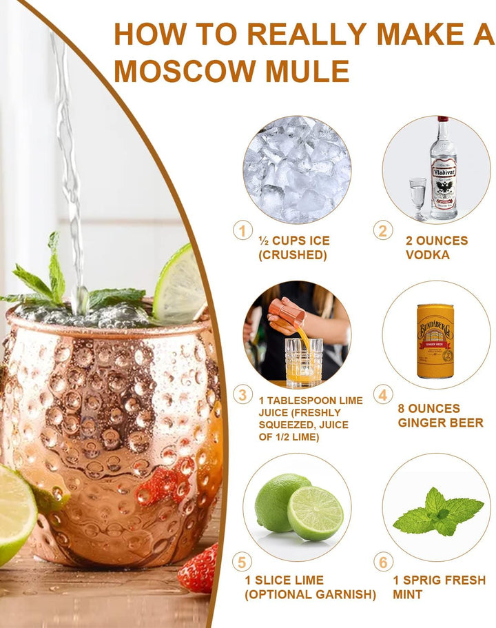 LIVEHITOP 4 Stück Moscow Mule Kupfer Becher Set, 19.5 Oz Handgemacht Cocktail Tasse for Kaltes Geträ