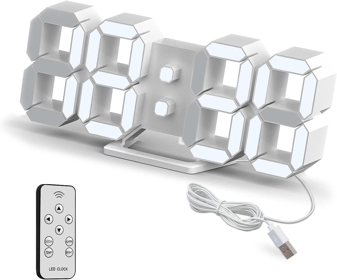 Deeyaple LED Wanduhr Digital Wecker 3D Uhr Dimmbar Snooze Modern USB 12/24Stunden Datum Temperaturan