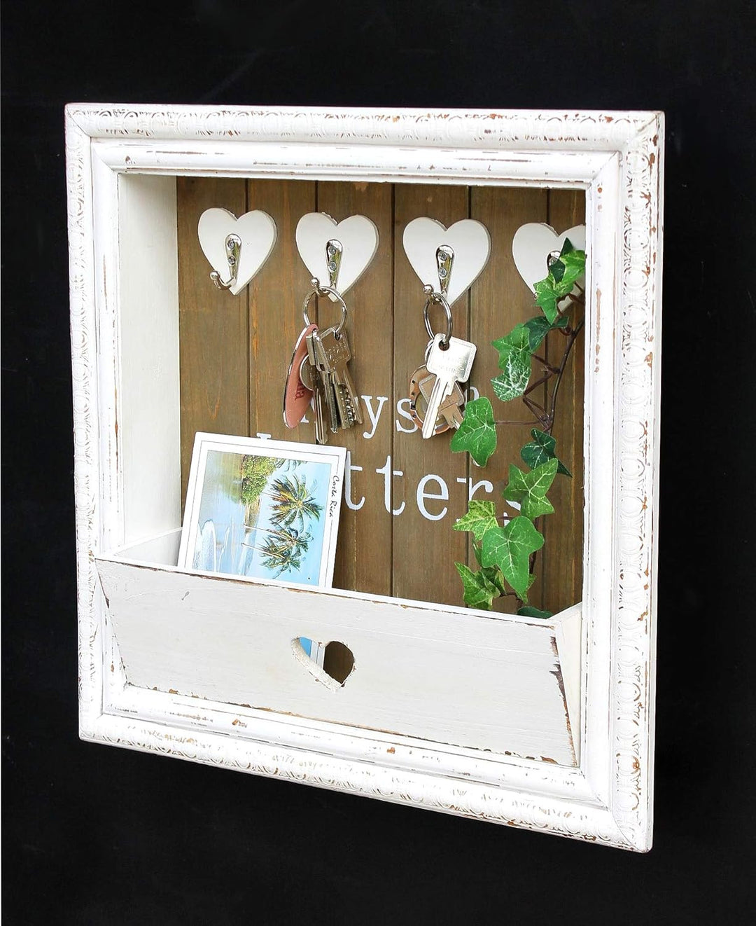DanDiBo Wandorganizer Vintage Schlüsselbrett Holz mit Ablage 93857 Weiss 40cm Schlüsselboard Briefab