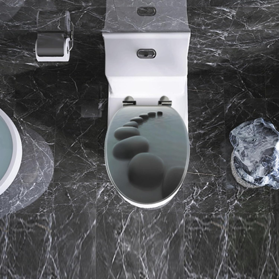 SINOBATH WC-Sitz Schwarz Matt mit Absenkautomatik, Klodeckel O-Form aus stabilem MDF, Toilettendecke