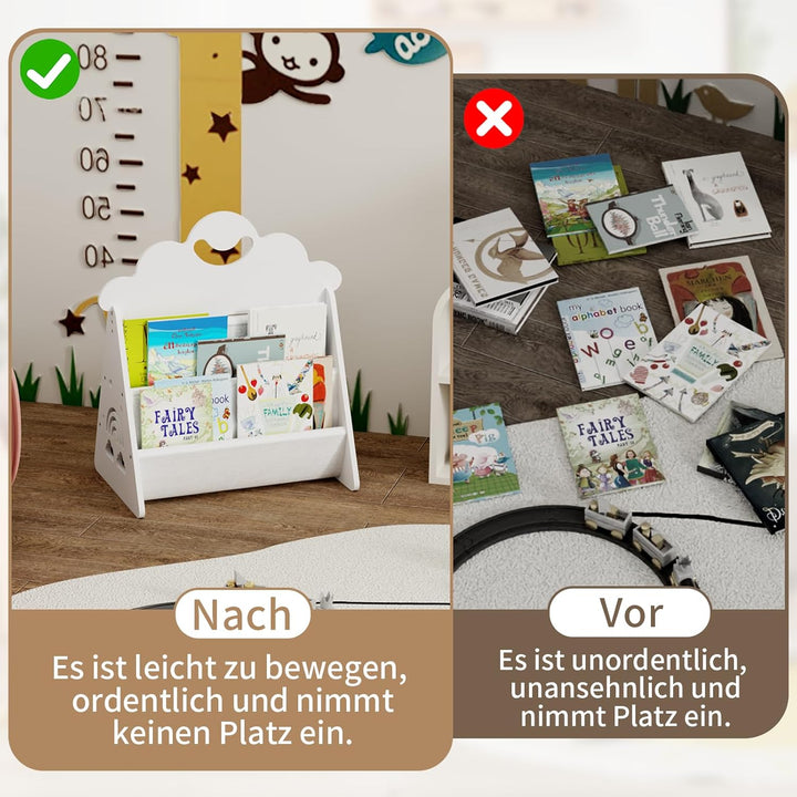 Kinder Bücherregal Holz,Montessori Bücherregal Kinder, Bücherkiste Kinder für Leseecke, Babyzimmer,