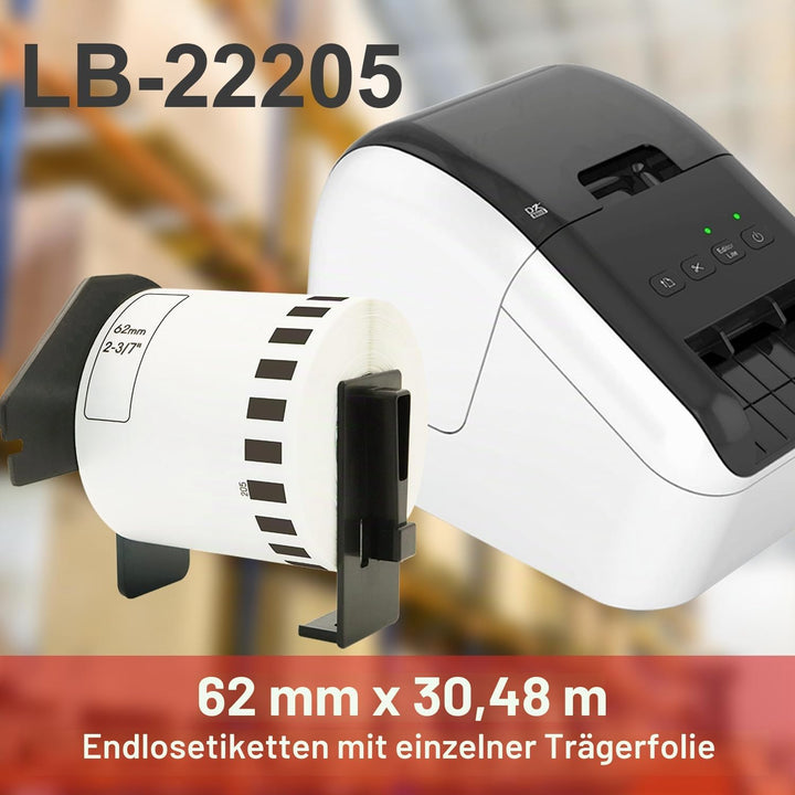 Doree DK22205 kompatible Etikettenrollen für Brother P-Touch QL-500 QL-500A QL-500BS QL-500BW,62mm x
