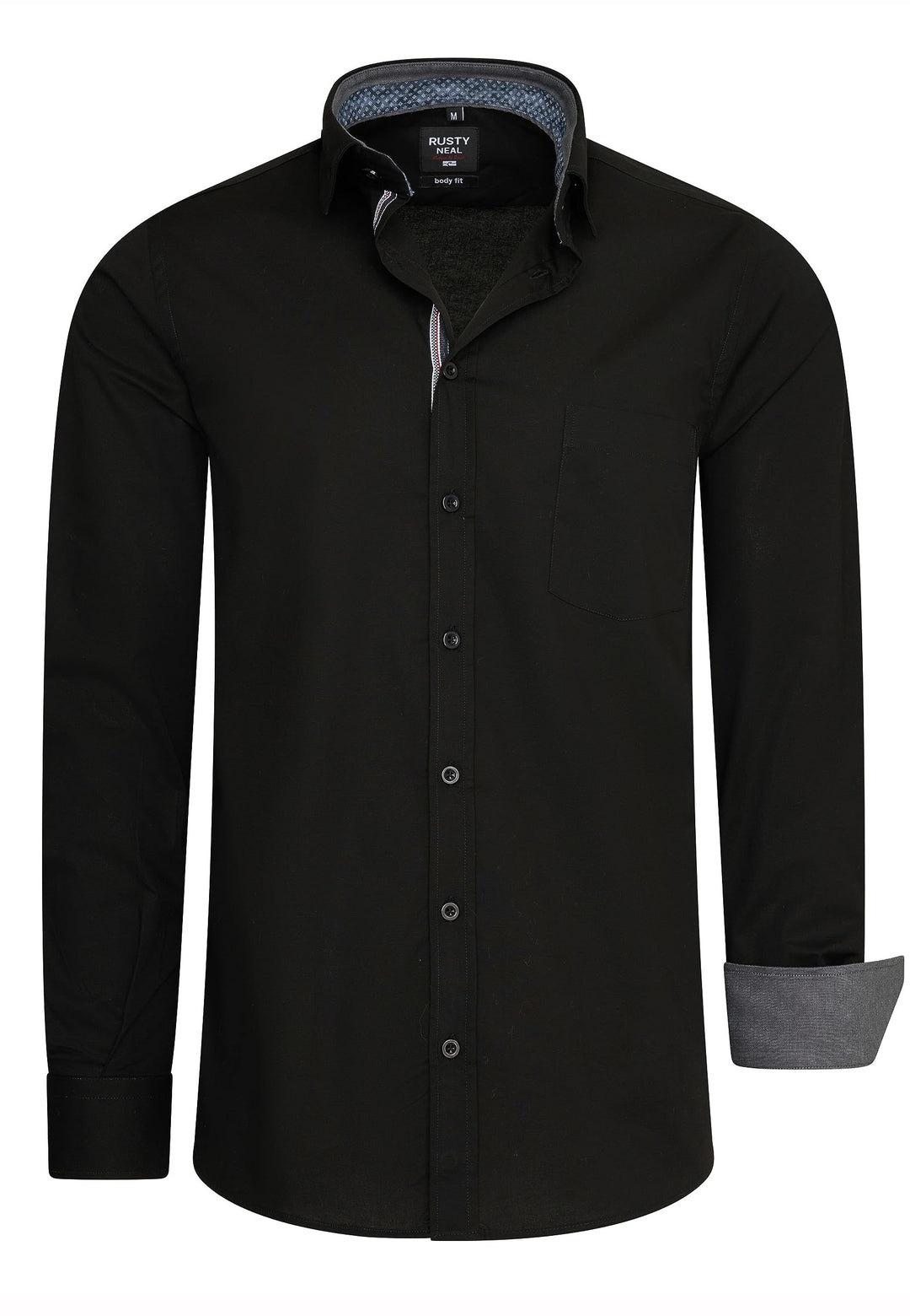 Rusty Neal Freizeit-Hemd Herren Langarm Stretch Hemd im Kontrast Desgin Slim Fit S - 3XL 022 S Schwa