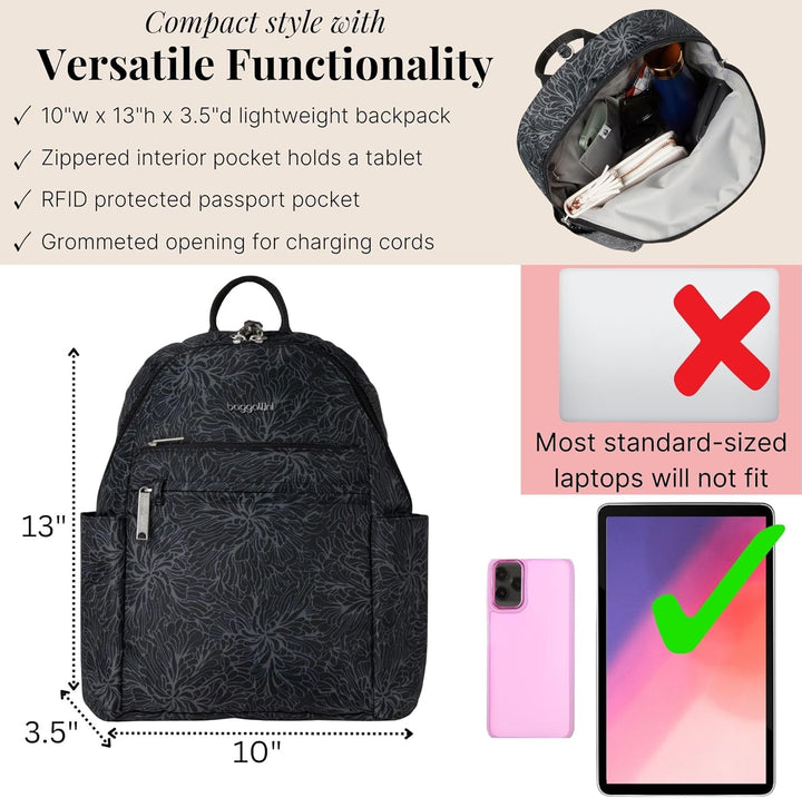 Baggallini Damen Securtex Anti-Diebstahl-Urlaubsrucksack Einheitsgrösse Midnight Blossom, Einheitsgr
