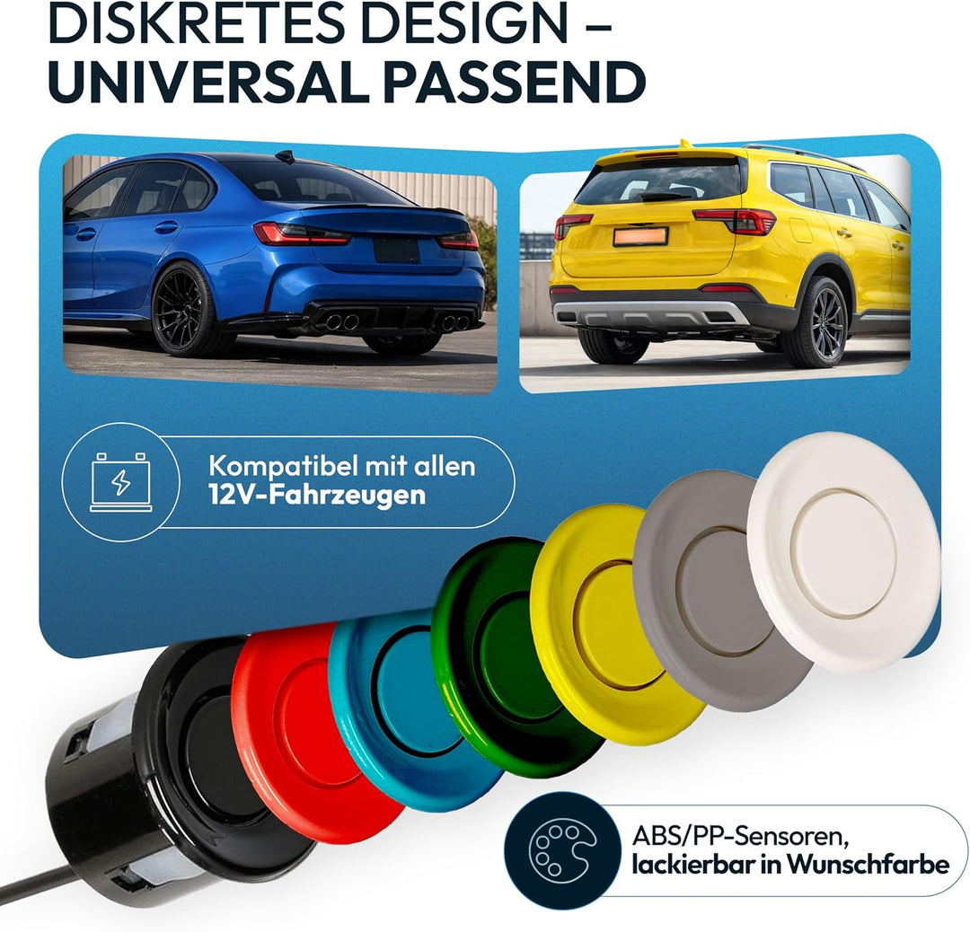 VSG24 Premium Einparkhilfe hinten mit Display zum nachrüsten am Auto, PDC Parksensoren hinten mit St