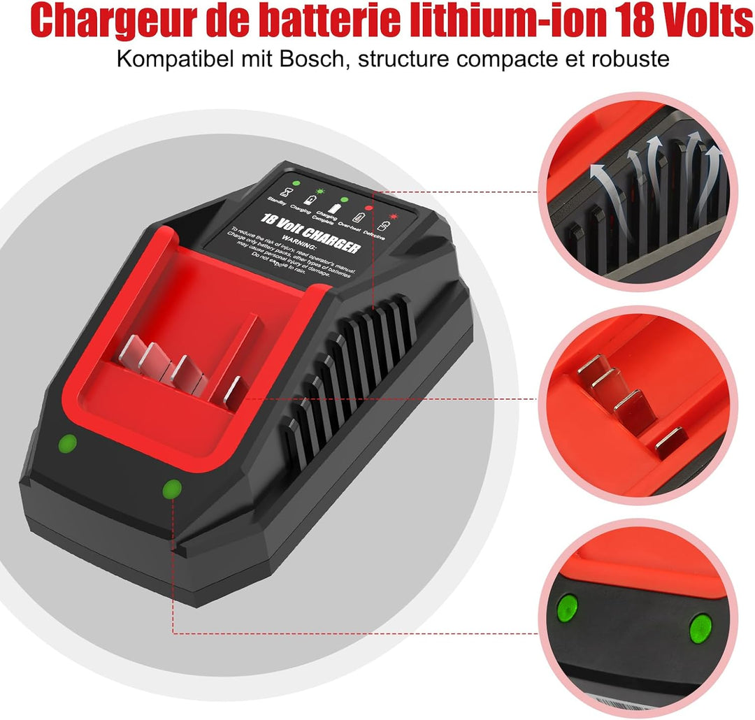 18V 3A Schnellladegerät Ersatz für Bosch Ladegeräte 18v | Kompatibel mit Bosch Professional 18V GBA