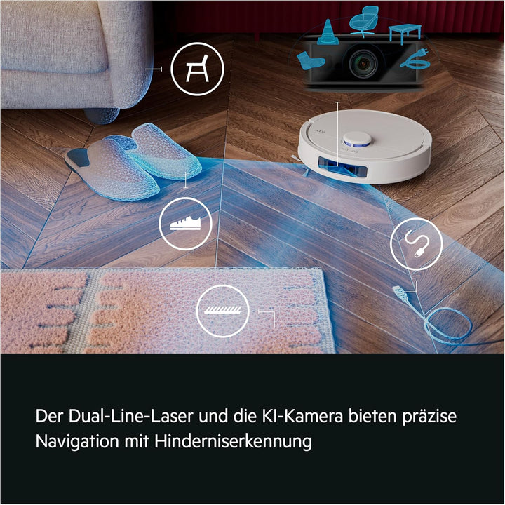 AEG AR81UW3SW Saugroboter mit Wischfunktion, LiDAR und KI‑Navigation, Präzise Hinderniserkennung, bi
