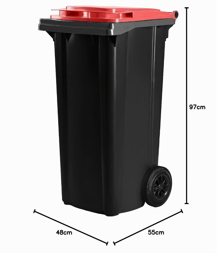 Hardwex Mülltonne mit 2 Rädern und Deckel, Müllgrossbehälter, Abfalltonne, Mülleimer, Volumen: 120 L