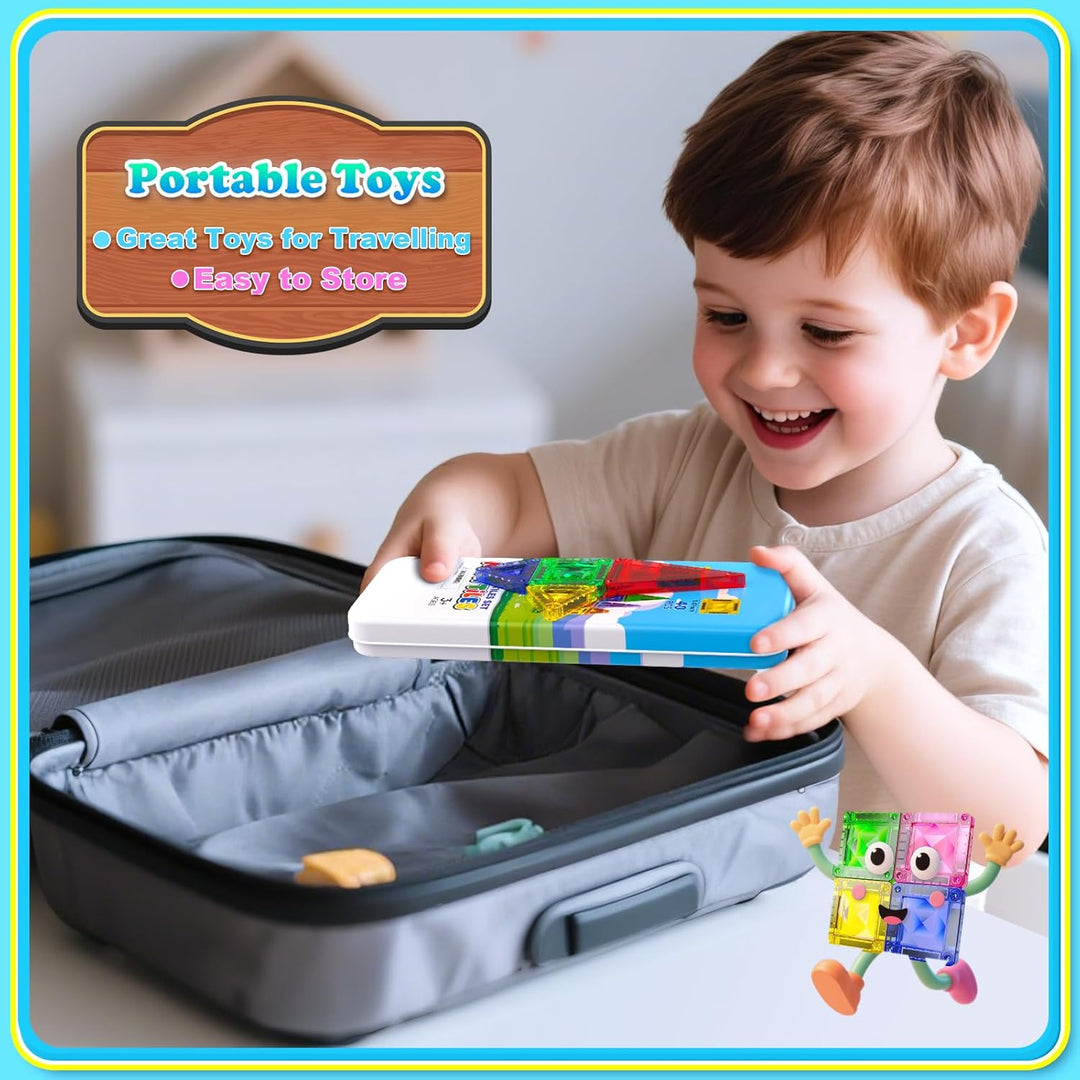 Mini Magnetbausteine 40 Teile Reiseset - Tragbare Eisenbox mit Tieren & Fahrzeugen, Kreatives Magnet