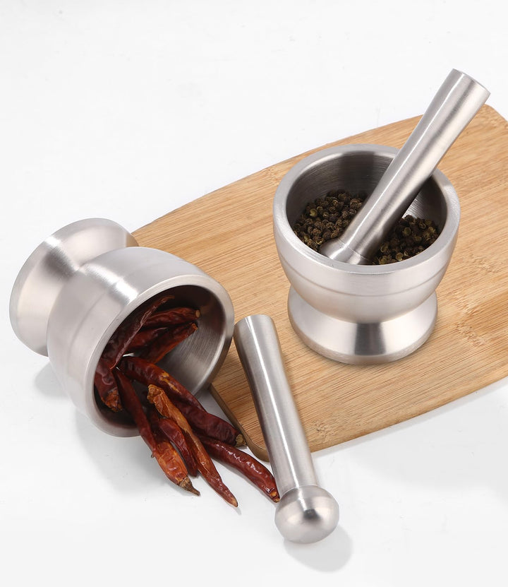 304 Mörser mit Stössel Set mit Stössel Klein, Löffel und Silikondeckel Gewürzmühle Brecher Kräutersc