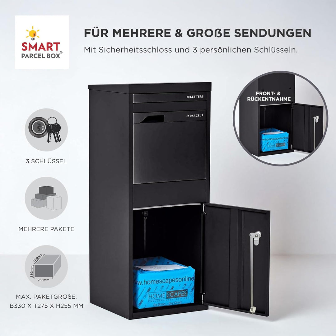 SMART PARCEL BOX Paketbox draussen, Standbriefkasten mit Paketfach, Paketbriefkasten XXL, grosse Pos