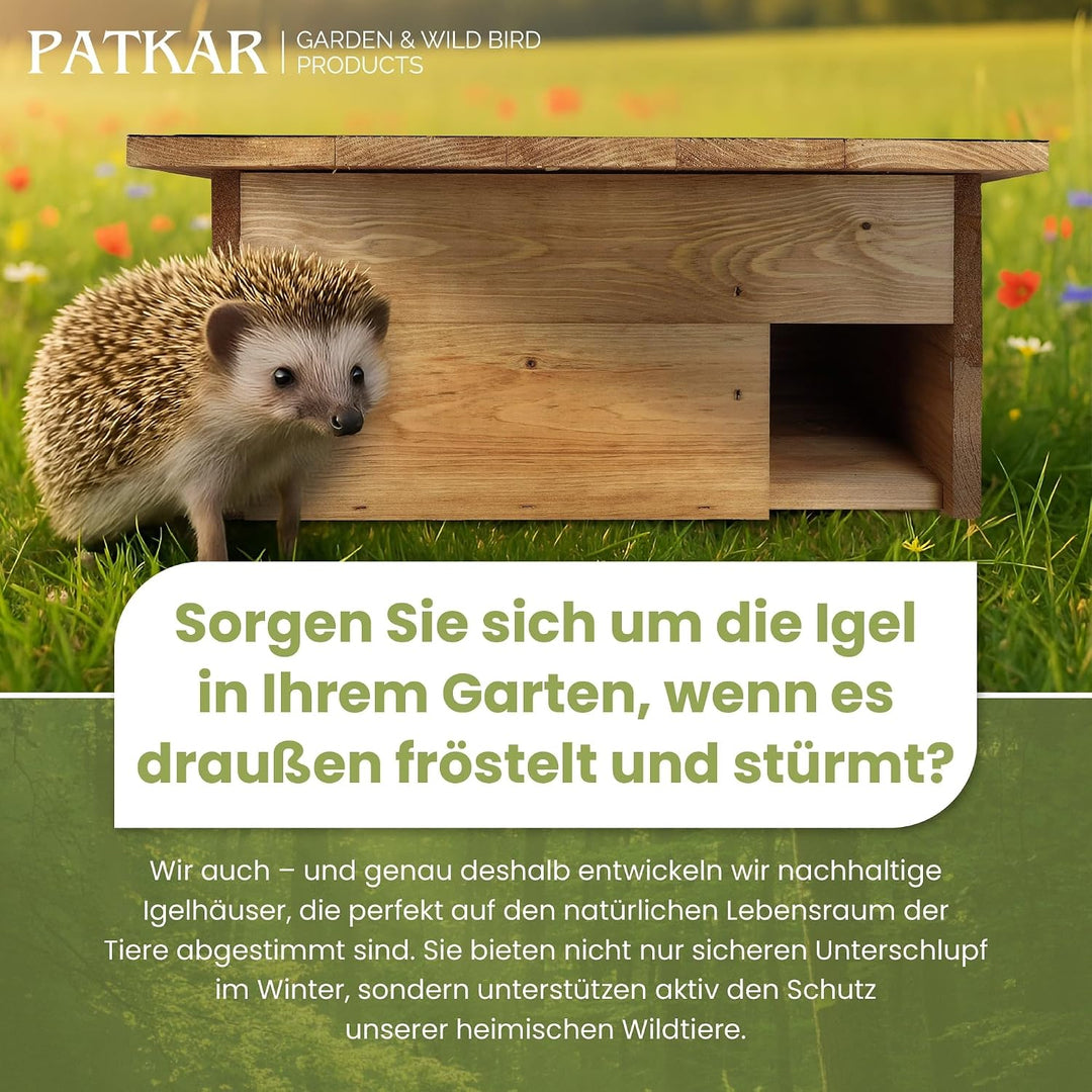 PATKAR Igelhaus Winterfest mit Boden [SCHÜTZT VOR FRESSFEINDEN] - Premium Igelfutterhaus (Made in Eu