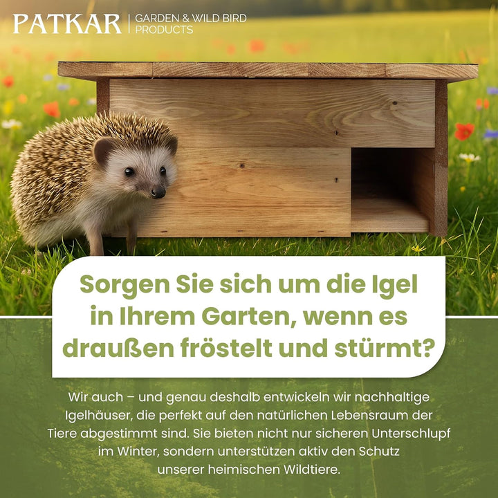 PATKAR Igelhaus Winterfest mit Boden [SCHÜTZT VOR FRESSFEINDEN] - Premium Igelfutterhaus (Made in Eu
