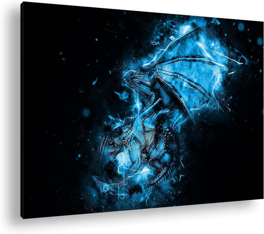 deyoli feuriger Drache Format 80x60 Effekt: Monocrome Blau als Leinwandbild, Motiv fertig gerahmt au
