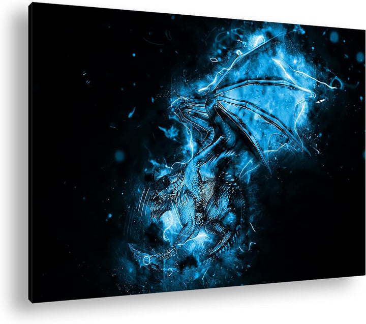 deyoli feuriger Drache Format 80x60 Effekt: Monocrome Blau als Leinwandbild, Motiv fertig gerahmt au