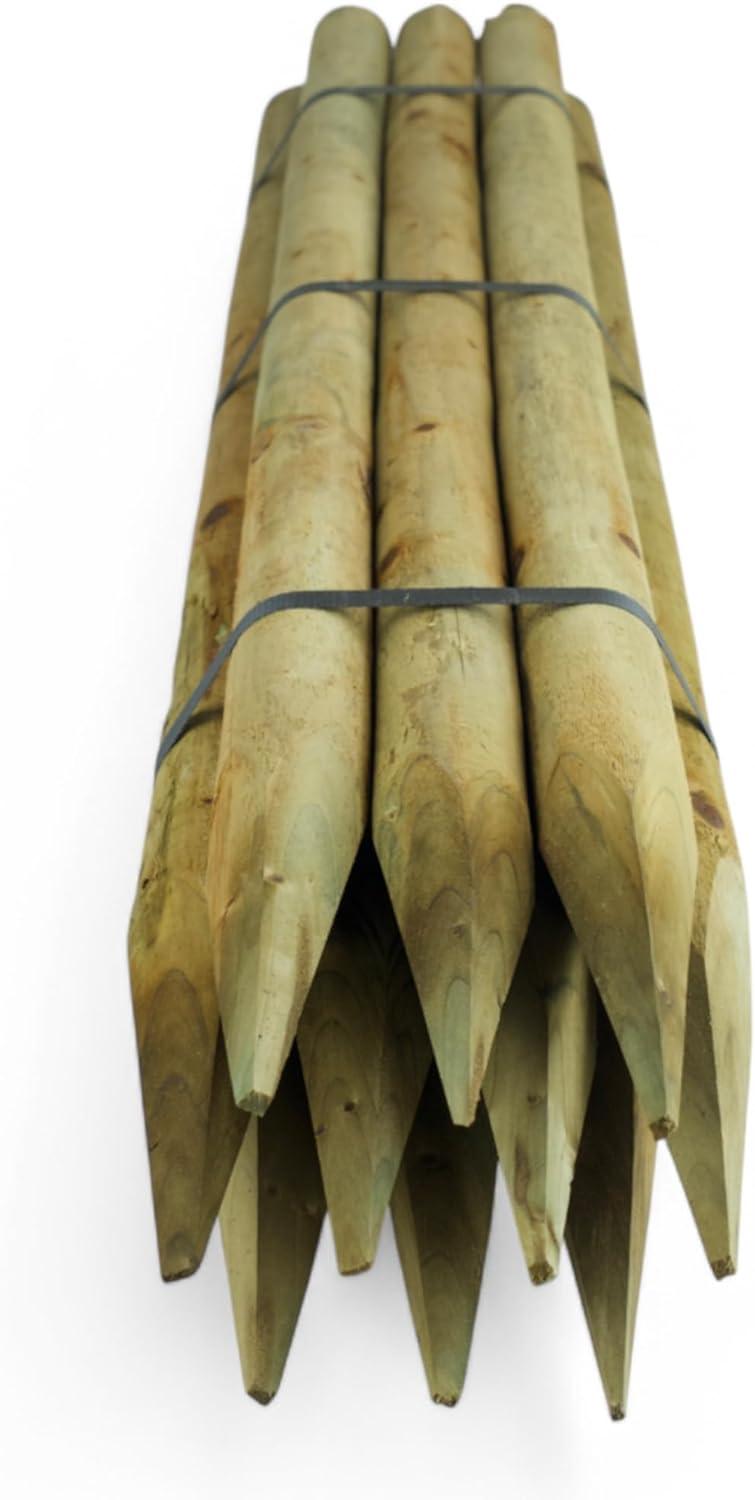10 Stück 4,6 cm Verschiedene Längen - Hochwertige imprägnierte Zaunpfähle aus Holz | Angespitzte Bau